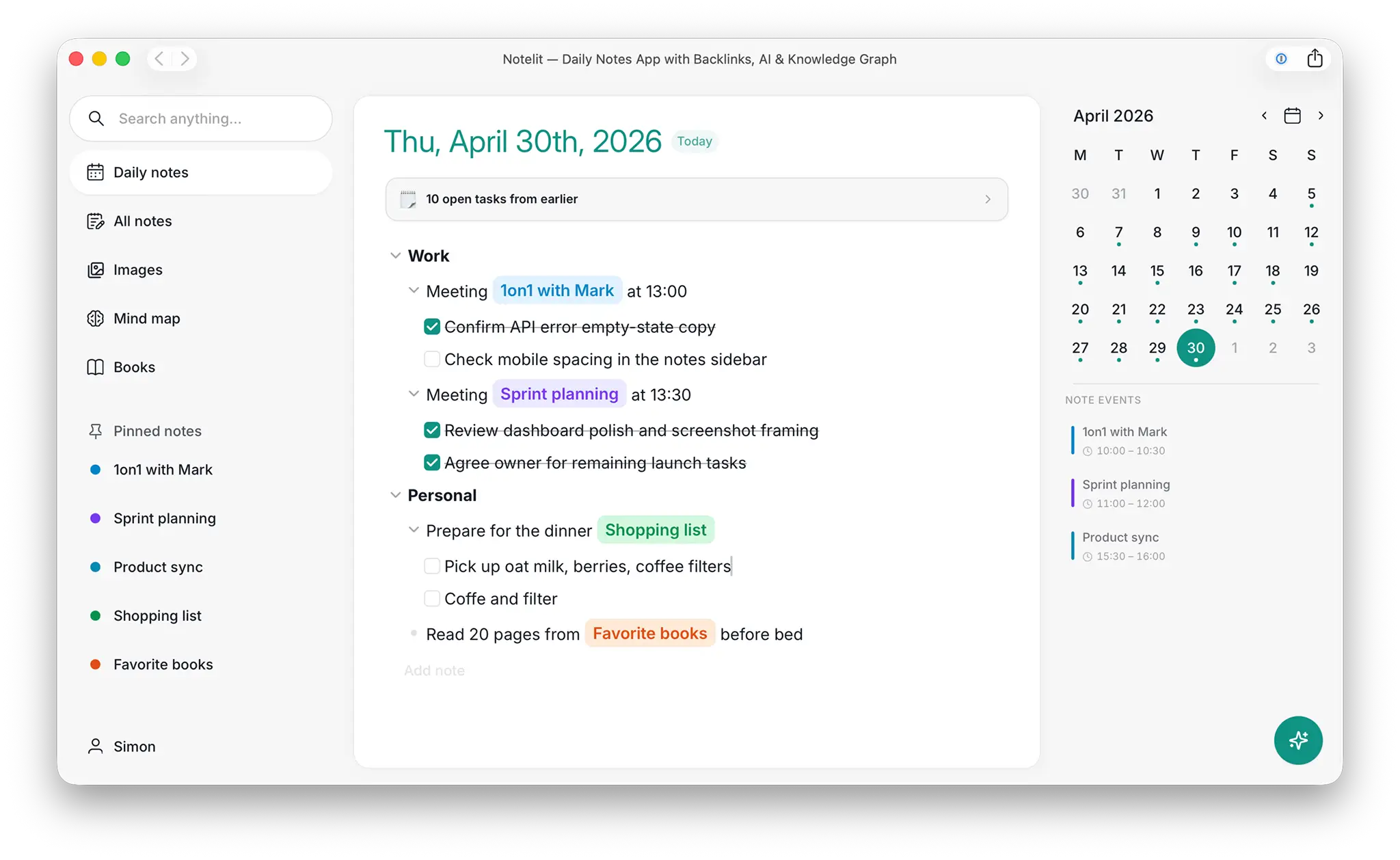 Notelit — Daily Notes App with Backlinks, AI & Knowledge Graph